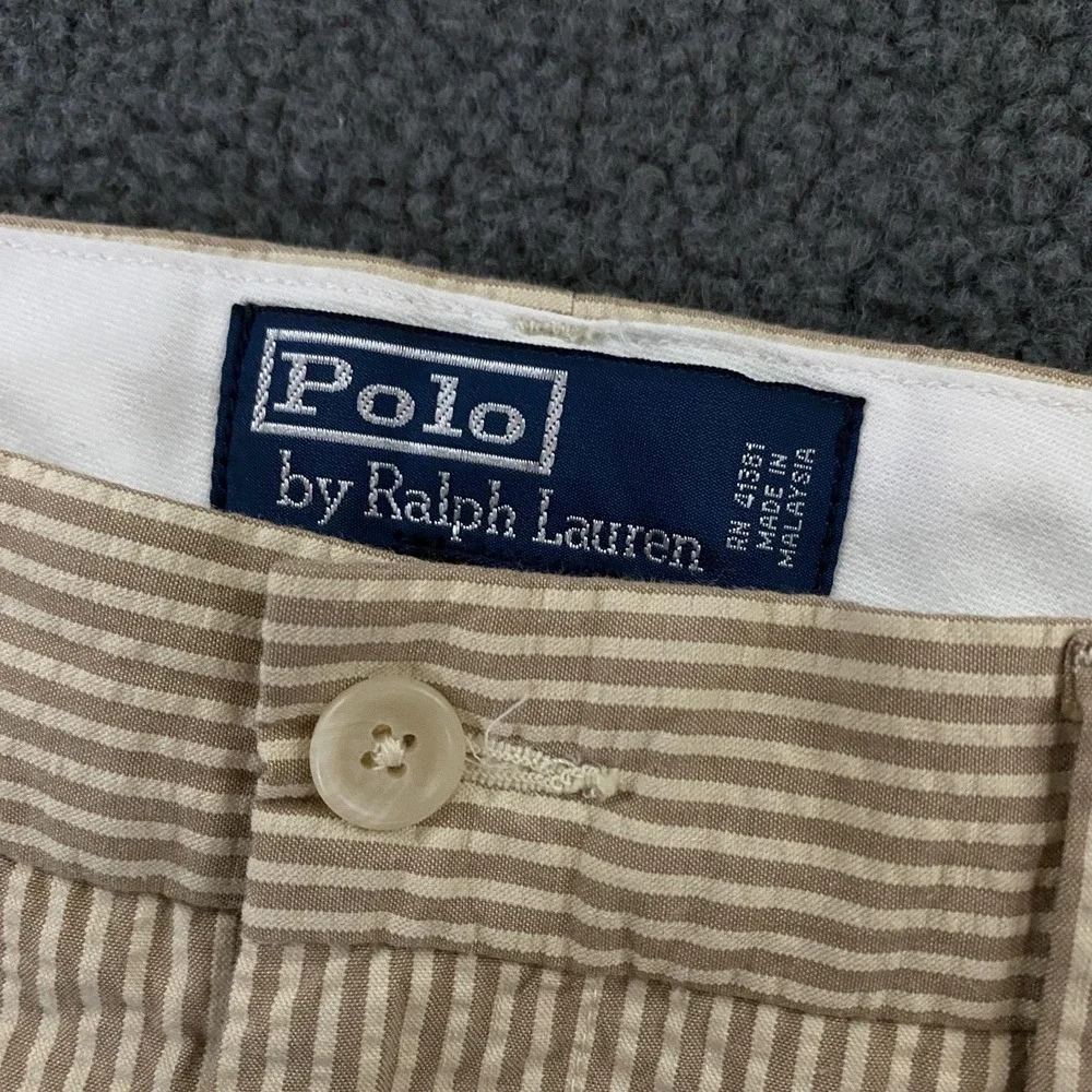 Polo Ralph Lauren Pants Mens 38x32 Beige Striped Seer Sucker Chino Dress Vintage